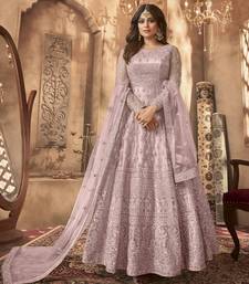 Purple net anarkali embroidered work festival long salwar suit dupatta