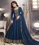 Blue Embroidered Art Silk Semi-Anarkali Suit