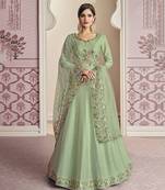 Mint Green Floral Embroidered Designer Anarkali Suit | Semi-Stitched