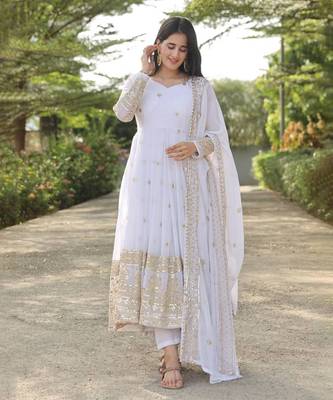White Georgette Anarkali Suit Set 1