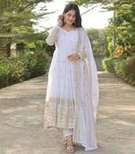 White Georgette Anarkali Suit Set