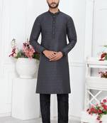 men black jacquard silk brocade straight kurta churidar with lining