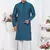 men blue jacquard silk brocade straight kurta churidar without lining