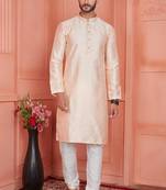 Men peach jacquard silk brocade  pintux straight kurta