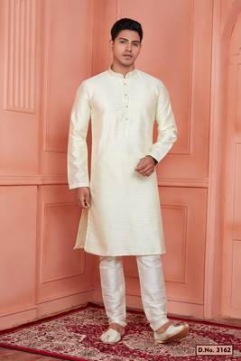 men lemon yellow jacquard silk brocade  pintux straight kurta churidar 1