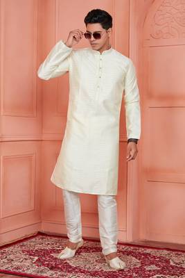men lemon yellow jacquard silk brocade  pintux straight kurta churidar 2