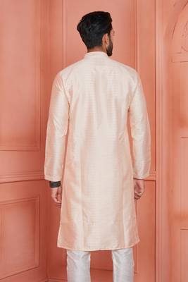 men peach jacquard silk brocade  pintux straight kurta churidar 4