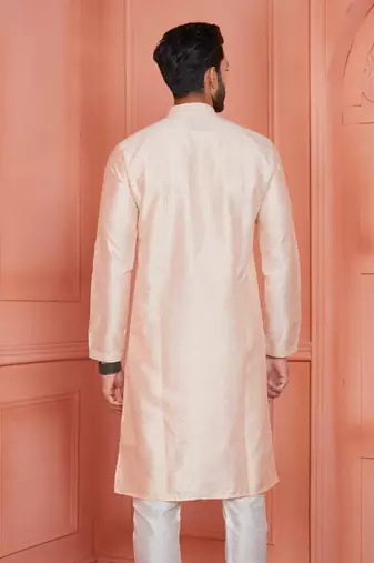 men peach jacquard silk brocade  pintux straight kurta churidar