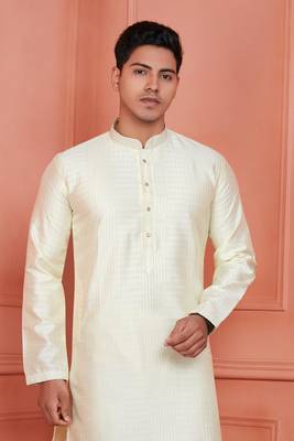 men lemon yellow jacquard silk brocade  pintux straight kurta churidar 3
