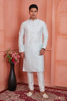 men off white jacquard silk brocade  pintux straight kurta churidar 1