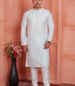 Men off white jacquard silk brocade  pintux straight kurta