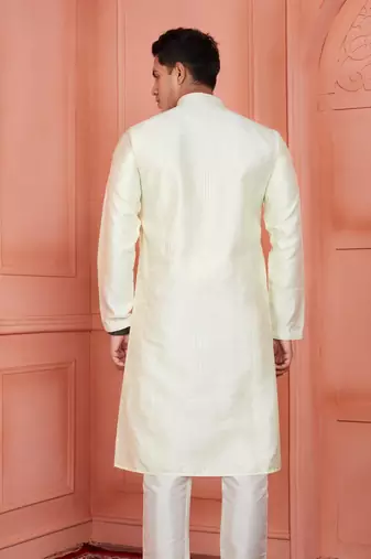 men lemon yellow jacquard silk brocade  pintux straight kurta churidar