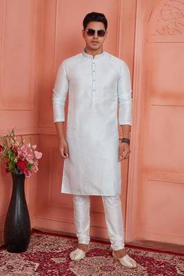 men off white jacquard silk brocade  pintux straight kurta churidar 2