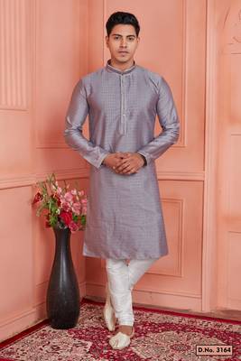 men gray jacquard silk brocade  pintux straight kurta churidar 1