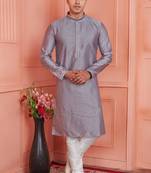 Men gray jacquard silk brocade  pintux straight kurta