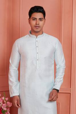 men off white jacquard silk brocade  pintux straight kurta churidar 3