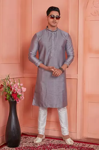 men gray jacquard silk brocade  pintux straight kurta churidar