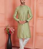 Men green jacquard silk brocade  pintux straight kurta