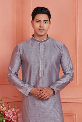 men gray jacquard silk brocade  pintux straight kurta churidar 3