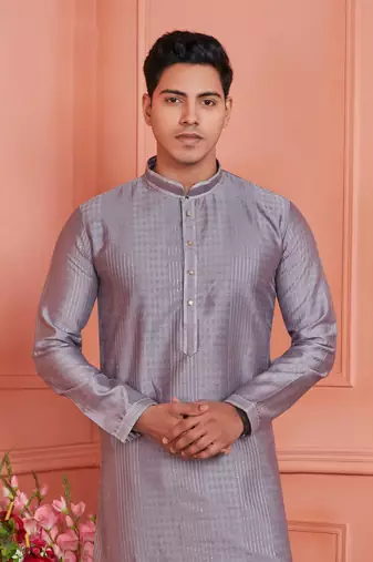 men gray jacquard silk brocade  pintux straight kurta churidar