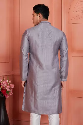 men gray jacquard silk brocade  pintux straight kurta churidar