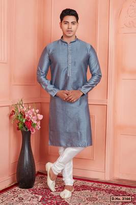 men gray jacquard silk brocade  pintux straight kurta churidar 1