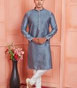 Men gray jacquard silk brocade  pintux straight kurta