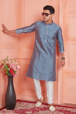 men gray jacquard silk brocade  pintux straight kurta churidar 2