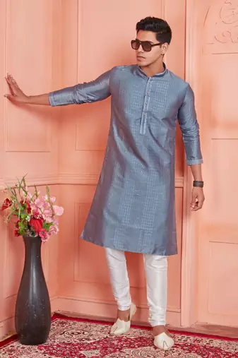 men gray jacquard silk brocade  pintux straight kurta churidar