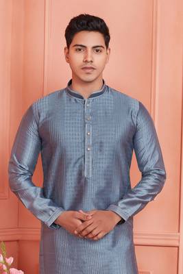 men gray jacquard silk brocade  pintux straight kurta churidar 3