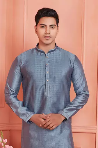 men gray jacquard silk brocade  pintux straight kurta churidar