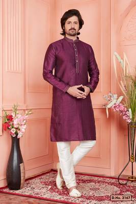 Men margenta jacquard silk brocade  pintux straight kurta 1