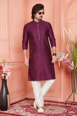 Men margenta jacquard silk brocade  pintux straight kurta 2