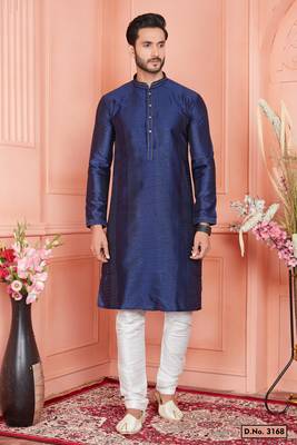 men blue jacquard silk brocade  pintux straight kurta churidar 1