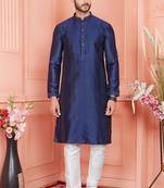 Men blue jacquard silk brocade  pintux straight kurta