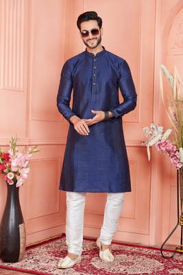 men blue jacquard silk brocade  pintux straight kurta churidar 2