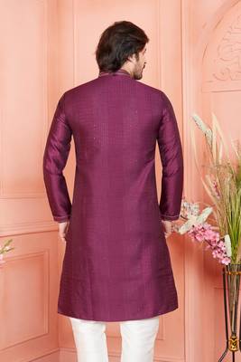 Men margenta jacquard silk brocade  pintux straight kurta 4
