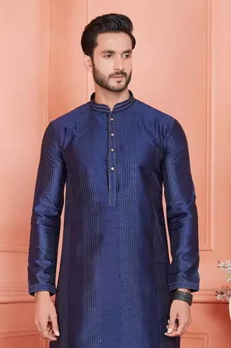 men blue jacquard silk brocade  pintux straight kurta churidar