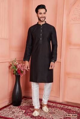 men black jacquard silk brocade  pintux straight kurta churidar 1