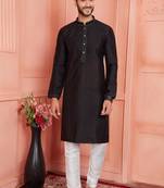 Men black jacquard silk brocade  pintux straight kurta