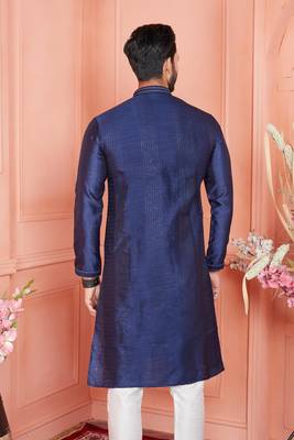 men blue jacquard silk brocade  pintux straight kurta churidar 4
