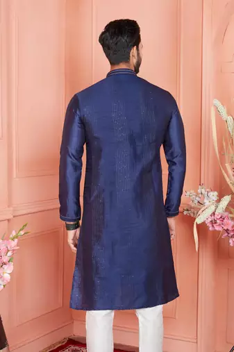 men blue jacquard silk brocade  pintux straight kurta churidar