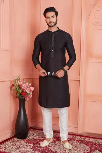 men black jacquard silk brocade  pintux straight kurta churidar