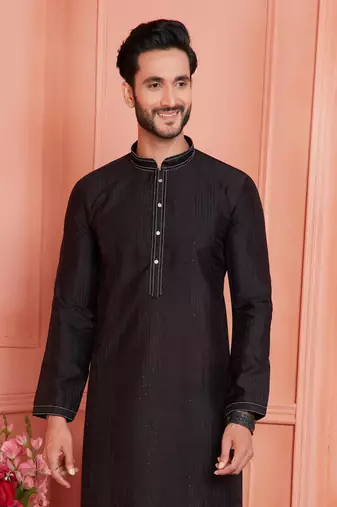 men black jacquard silk brocade  pintux straight kurta churidar