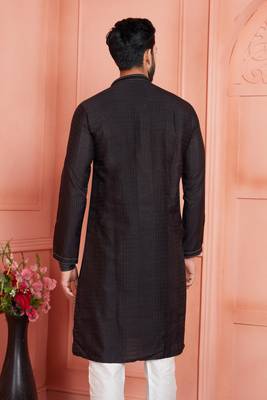 men black jacquard silk brocade  pintux straight kurta churidar 4