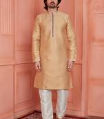 Men beige jacquard silk brocade  pintux straight kurta