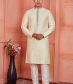 Men cream jacquard silk brocade  pintux straight kurta