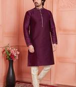 Men margenta jacquard silk brocade  pintux straight kurta