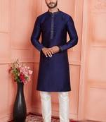 Men blue jacquard silk brocade  pintux straight kurta