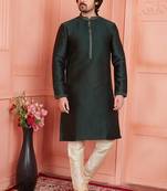 Men green jacquard silk brocade  pintux straight kurta